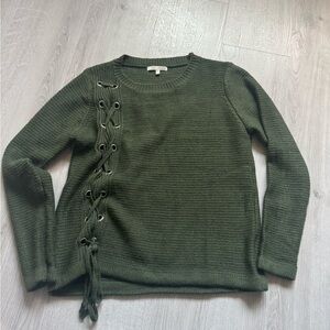 EUC Style Me Petite | Knit Green Sweater Lace Up Detail | Size PM